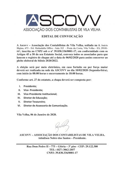ELEIÇÃO ASCOVV 2020/2022