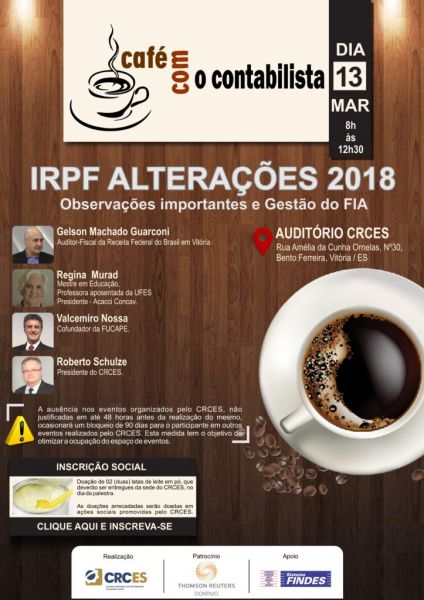CAFÉ COM O CONTABILISTA: IRPF ALTERAÇÕES 2018 E GESTÃO DO FIA